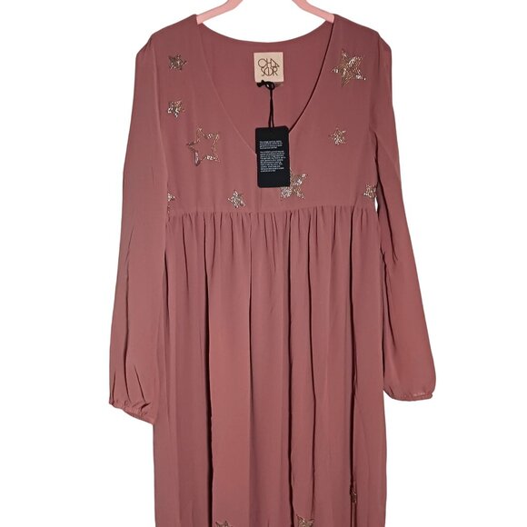 NEW Chaser Beaded Star Long Slit Sleeve Maxi Dress in Rosebud/Dusty Rose, Size M - Picture 6 of 15